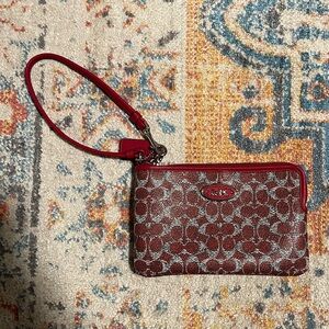 Coach signature red coated canvas zip wristlet